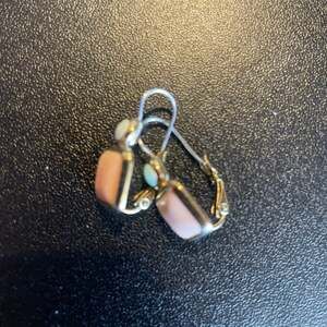 Vintage Sterling Silver Pink Opal Rectangle Dangle Drop Earrings